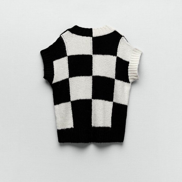 Zara Checkerboard Sweater Vest <Wednesday Addams > sz M - Picture 6 of 7